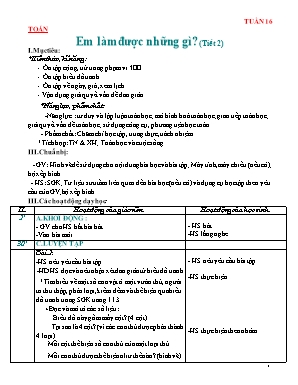 Giáo án môn Toán Lớp 2 (Chân trời sáng tạo) - Tuần 16